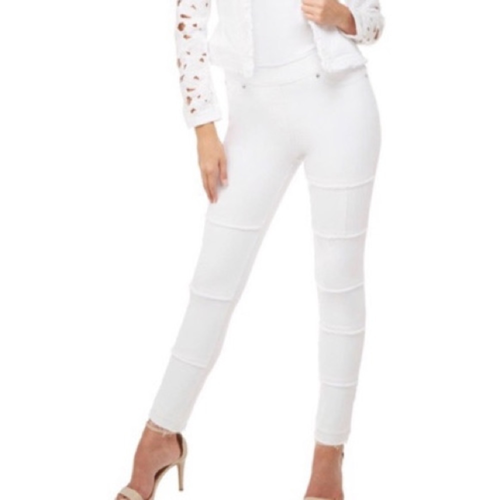Luxe Denim Skinny Ankle Frayed Pull On Jeans